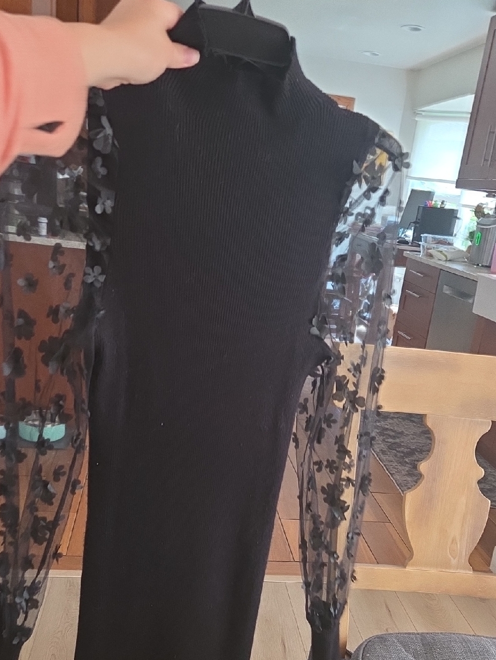Fashion Nova Black Floral-Sleeve Knit Dress